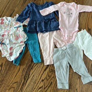 Set of baby girl carters pants and tops
